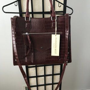 Madison West Tote Silver Studded Purse with cross over strap